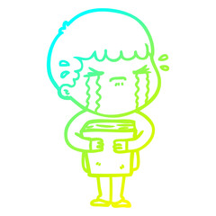 cold gradient line drawing cartoon man crying