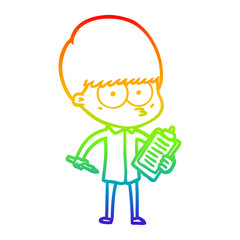 rainbow gradient line drawing nervous cartoon boy