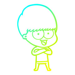 cold gradient line drawing happy cartoon boy