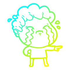cold gradient line drawing cartoon man crying