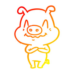 warm gradient line drawing nervous cartoon pig