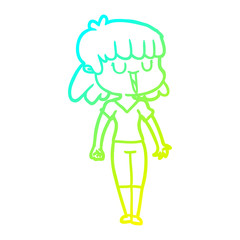 cold gradient line drawing cartoon woman