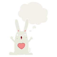 cartoon rabbit in love and thought bubble in retro style