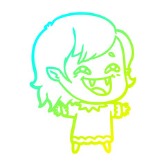 cold gradient line drawing cartoon laughing vampire girl
