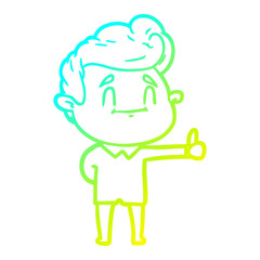 cold gradient line drawing happy cartoon man giving thumbs up