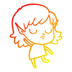 warm gradient line drawing cartoon elf girl