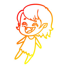 warm gradient line drawing cartoon laughing vampire girl