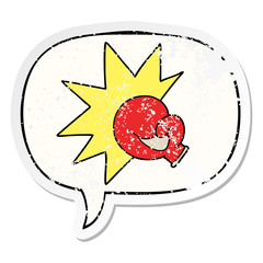 boxing glove cartoon and speech bubble distressed sticker