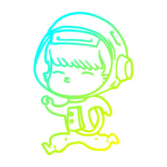 cold gradient line drawing cartoon curious running astronaut