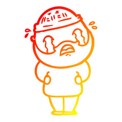 warm gradient line drawing cartoon bearded man crying