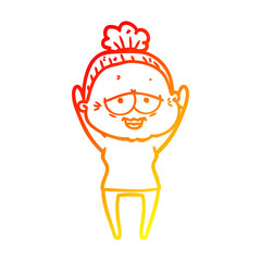 warm gradient line drawing cartoon happy old lady