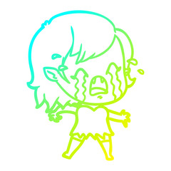 cold gradient line drawing cartoon crying vampire girl