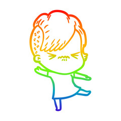 rainbow gradient line drawing cartoon annoyed hipster girl