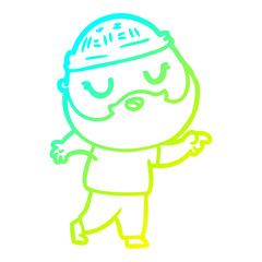 cold gradient line drawing cartoon man with beard
