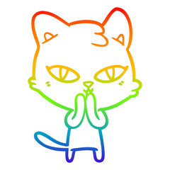 rainbow gradient line drawing cartoon cat