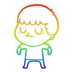rainbow gradient line drawing cartoon grumpy boy