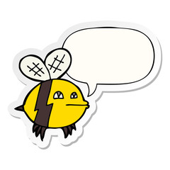 cartoon bee and speech bubble sticker