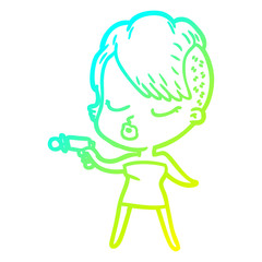 cold gradient line drawing cartoon pretty hipster girl