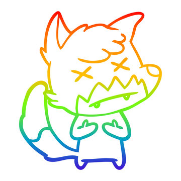 recommend clip art: rainbow gradient line drawing cartoon cross eyed fox