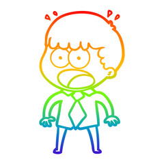 rainbow gradient line drawing cartoon shocked man in shirt and tie