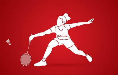 Fototapeta na wymiar Badminton player action cartoon graphic vector.