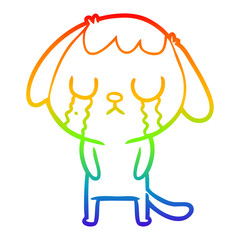 rainbow gradient line drawing cute cartoon dog crying