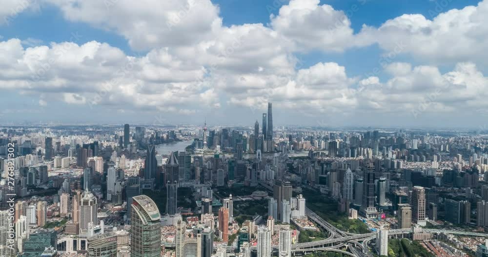 Wall mural time lapse of aerial view of jing'an district in shanghai city - Wall murals