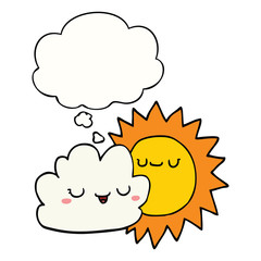 cartoon sun and cloud and thought bubble
