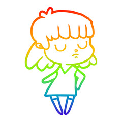 rainbow gradient line drawing cartoon indifferent woman