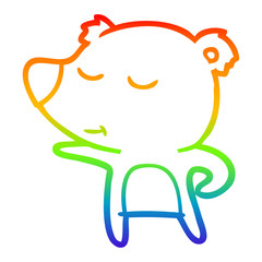 rainbow gradient line drawing happy cartoon bear pointing