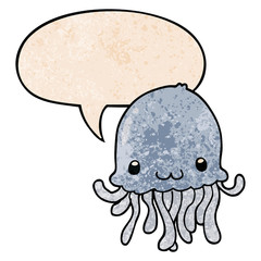 cartoon jellyfish and speech bubble in retro texture style