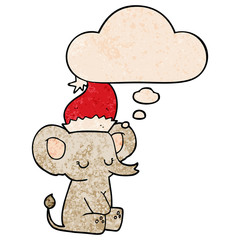 cute christmas elephant and thought bubble in grunge texture pattern style