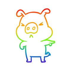 rainbow gradient line drawing angry pig pointing
