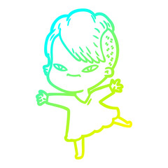 cold gradient line drawing cute cartoon girl with hipster haircut