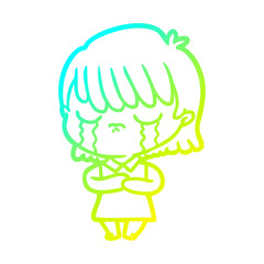 cold gradient line drawing cartoon woman crying
