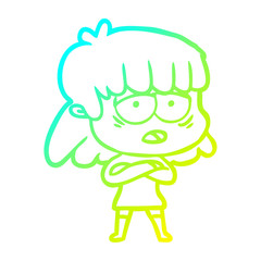 cold gradient line drawing cartoon tired woman