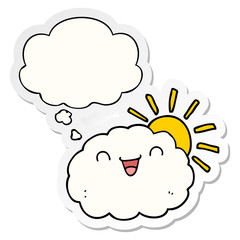 happy cartoon cloud and thought bubble as a printed sticker