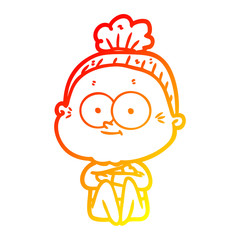 warm gradient line drawing cartoon happy old woman