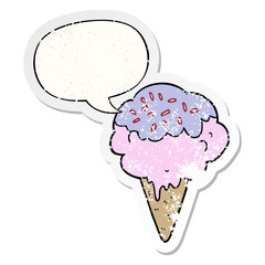 cartoon ice cream and speech bubble distressed sticker