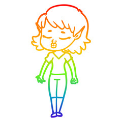 rainbow gradient line drawing pretty cartoon elf girl