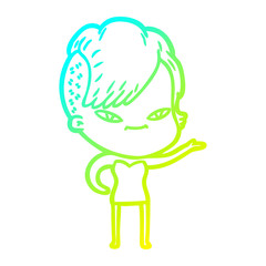 cold gradient line drawing cute cartoon girl with hipster haircut