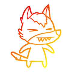 warm gradient line drawing angry wolf cartoon