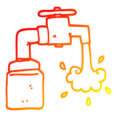warm gradient line drawing cartoon running faucet
