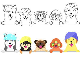 dogs enjoying spa in a row