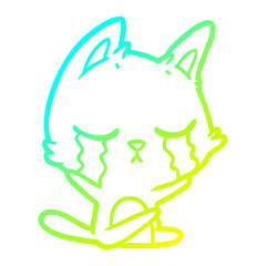 cold gradient line drawing crying cartoon cat