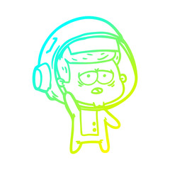 cold gradient line drawing cartoon tired astronaut