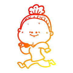 warm gradient line drawing cartoon happy old woman