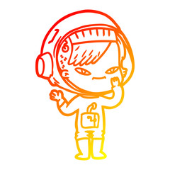 warm gradient line drawing cartoon astronaut woman