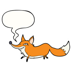 cute cartoon sly fox and speech bubble