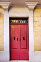 close up retro style old house door of Mediterranean architectural culture in Mediterranean island Malta